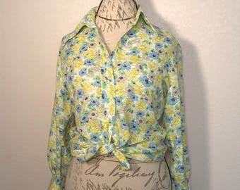 Vintage Floral Print Koret Blouse Brady Bunch Inspired 70s Blouse