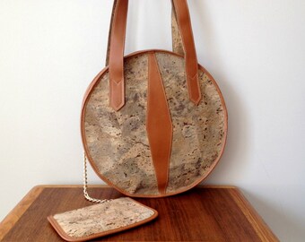 Vintage Round Cork Handbag Les Lieges Serge by Made In France