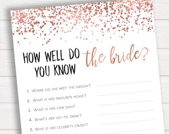 Do you Know the Bride to Be, Rose Gold Bridal Shower, How Well do you Know the Bride, Do you Know the Bride, Bachelorette Party Games