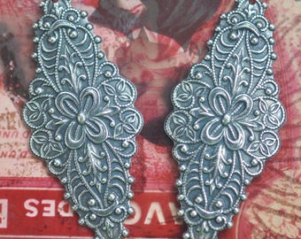 TWO Boho Brass Stampings, Earring pendants, Boho Jewelry, Gypsy Style, Sterling Silver Ox, Findings, Jewelry and Craft Supplies