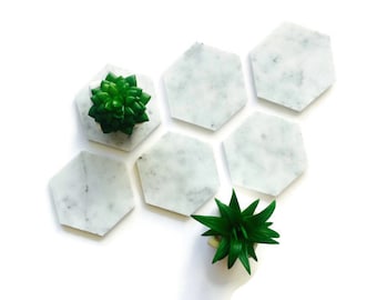 Dessous de verre hexagonale en marbre Carrare