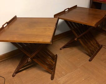 Drexel Mid-century Folding Tray Tables pair Walnut Beautiful kipp Stewart Declaration