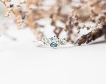 Aquamarine sterling silver twig engagement ring, aqua topaz engagement ring, sterling silver twig engagement ring, topaz engagement