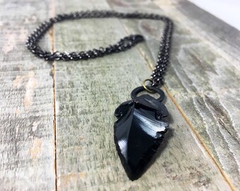 Obsidian Arrowhead Necklace | Obsidian Necklace | Stone Necklace | Crystal Necklace | Electroformed Necklace