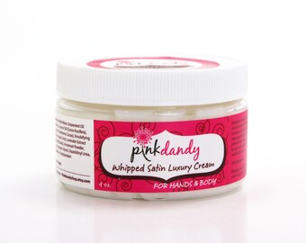 Whipped Satin Luxury Cream for Hands and Body 4 ounces Strawberry Smoothie Fragrance ( Natural Vegan )
