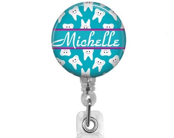 Personalized Badge Reel for Dental Office Assistant, Retractable ID Badge Holder, Dental Hygienist Dentist Badge Holder, Name Clip, 454M