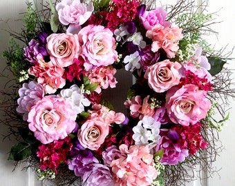 Extra Large Peony and Roses spring wreath for front door, small wreath, wreathe, Summer Wreath, gift for Mom, wedding wreath