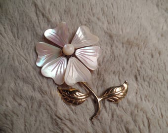 1960's Carved Mother-of-Pearl and Sterling Flower Brooch
