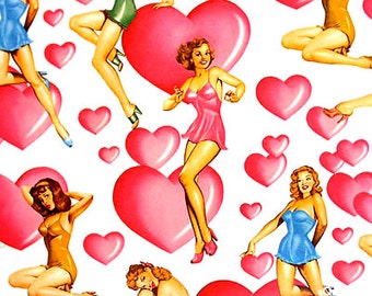Sweethearts Pinup Girl Valentine Cotton Fabric