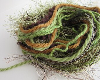 Fiber Art Yarn Bundle - Fringe Yarn - Forest Floor 1 - 16m - 17.5yds - Green and Brown