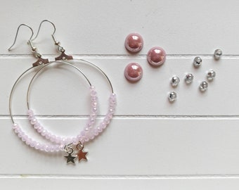 Hoop earrings, electroplate glass beads, littel star pendant
