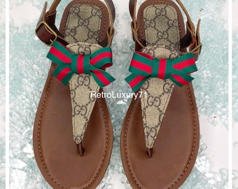Auth Gucci Luxury Canvas Summer Sandal Shoe Tassel Bow
