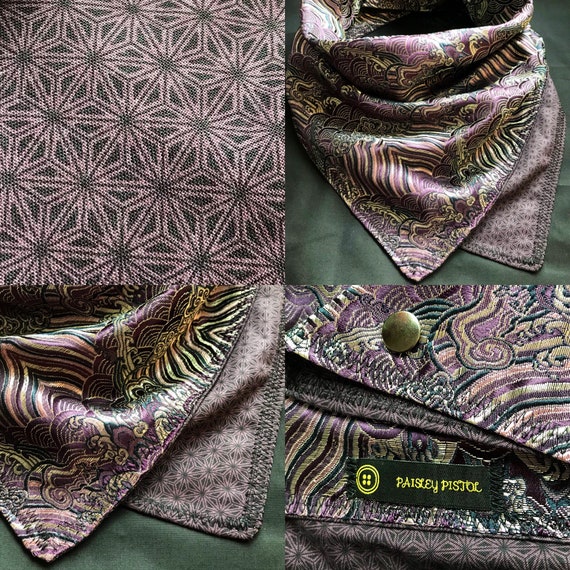 NEW DESIGN-Made To Order-Royal Purple Deluxe Bandana Scarf-Imported Metallic Satin Brocade Fabric-Hemp Leaf-Asanoha-Unisex Neckware