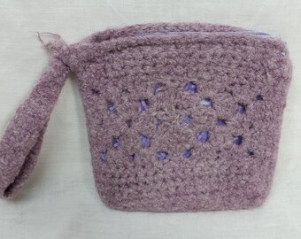 Mauve purple felted wool wristlet handbag