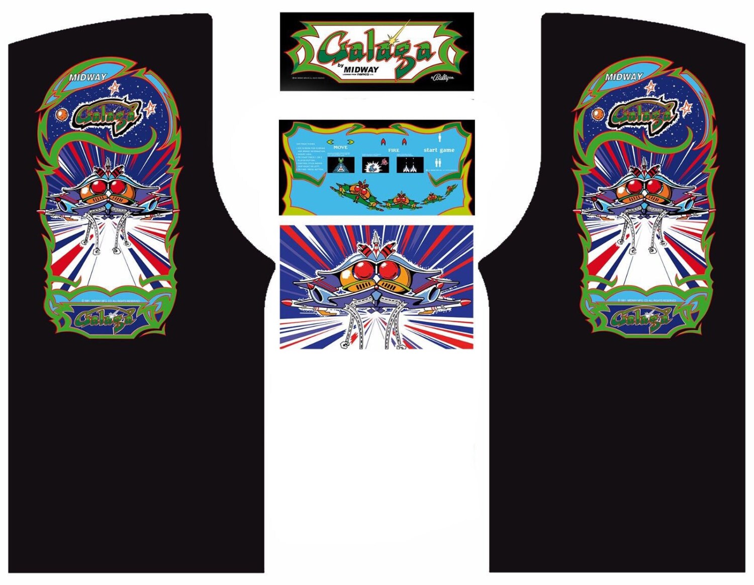 GALAGA Arcade Cabinet Graphics For Reproduction Marquee CPO