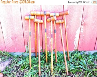 ON SALE Polychrome Croquet Set Circa 1900.Croquet Set.Croquet.Croquet Ball.Vintage Sports.Lawn Games.Croquet Mallet.Polychrome.Box