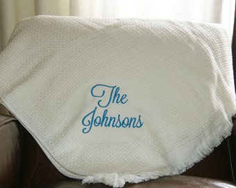 Personalized Cotton Basket Weave Throw, Custom Throw, Monogrammed blanket, Personalized holiday throw, Christmas Blanket Present