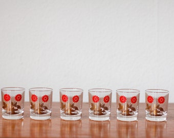 Set of 6 vintage shot glasses with floral pattern Reims France