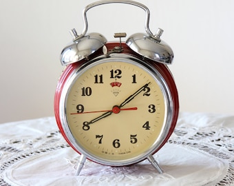 Vintage Large Alarm Clock Wind up desk clock Working 1970's twin bell clock Collectible double bell Old metal table clock Retro home decor