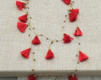 Steffie Layering Necklace Long Red Tassel Necklace Tassel Strand Statement Necklace, Layered Necklace,Layered and Long, Gift for Friend