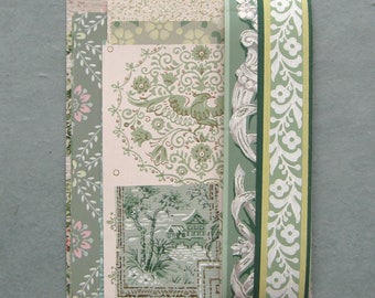 Green Vintage Wallpaper Scrap Pack 16 Pieces for Collage Scrapbooking Papercrafts