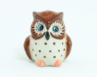 Miniature Ceramic Brown Owl Animal - Porcelain Animal Figurine - Ceramic Animal