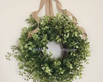 Mini Boxwood Wreath. Small Eucalyptus Wreath. Mini Farmhouse Wreath.