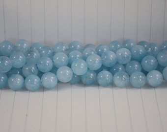 Aquamarine Beads --- Round --- 10mm --- 37 beads --- Full Strand --- Hole 1mm --- A quality