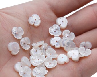 10mm 5pcs Mother Of Pearl Shell Flower Beads, White Shell Beads, Shell Jewelry Making
