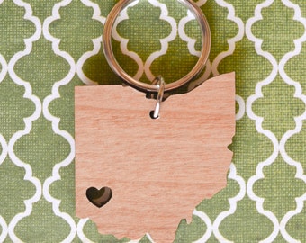 Cincinnati, Ohio Love Wood Key Ring