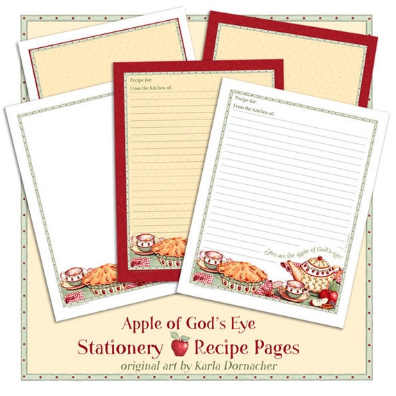 apple of gods eye printable recipe paper or stationery