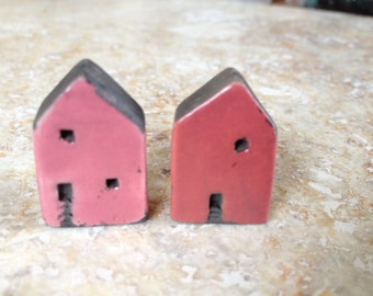 house beads,kiln fired,clay, raku, pink
