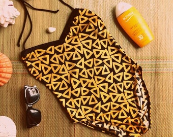 BOLD geometric ONE-PIECE swimsuit black gold swimming costume