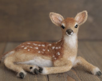 Needle felted Fawn, Farmhouse decor, Needle felted animals, realistic felted animals, deer