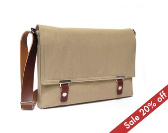 11" / 13" MacBook Air messenger bag - sand brown denim