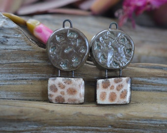 Cut Gourd- Handmade Porcelain Bead Pair