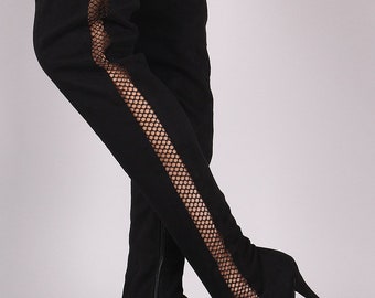 Lounge Netted Mesh Panel Stiletto Over-The-Knee Boots