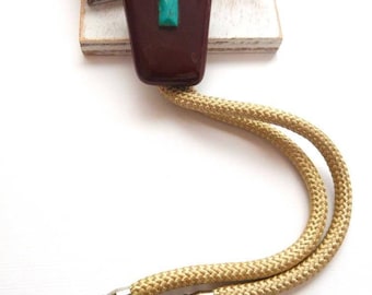 Retro Simulated Jasper Turquoise Southwestern Cowgirl Lariat Bolo Necklace R23