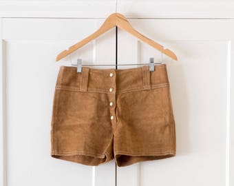 Vintage Boho 1970's Tan Suede Leather Hot Pants / Short Shorts / Hippie Festival Wear / Size 6