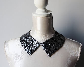 Steel grey collar necklace with sequins pointed shape detachable accessories for women removeable peter pan collar sequined collar classic