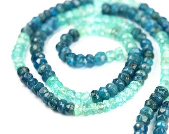 Apatite Micro Faceted Rondelles 6 Neon Blue Caribbean Aqua Semi Precious Gemstone