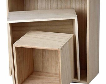 Large Square Wooden Wall Storage Box - Craft Home Shop Display - Decorate Gift - Set of 3