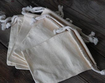 6 Cotton muslin drawstring pouches, 4 x 6 drawstring bag, fabric bag,