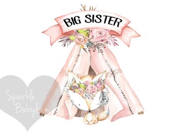 BIG Sister Iron On Ready To Press Transfer,Boho Teepee Iron On Transfer Vinyl, Iron On Transfer, Big Sister Iron on, Unicorn HTV