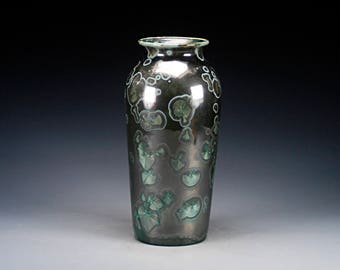 Ceramic Vase - Black, Green - Crystalline Glaze on High-Fired Porcelain - Hand Made Pottery - FREE SHIPPING - #E-1-5380