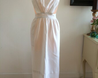 Vintage 1900s Victorian Lady's Maids Apron Nanny Pinny Antique French Homespun Metis Linen Pristine Full Length Key Pocket