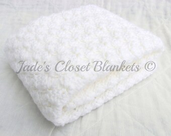 Crochet Baby Blanket, White Baby Blanket, Cloud White, Christening Blanket, travel pram stroller size