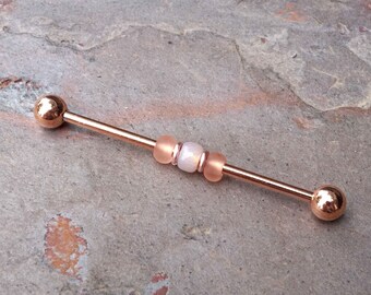 14g 16g Rose Gold Industrial Barbell Beaded Scaffold Piercing