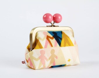 Metal frame coin purse with color bobble - Paper peolpe sunshine - Color dad / Cotton and Steel / Papercuts / pink yellow blue triangle