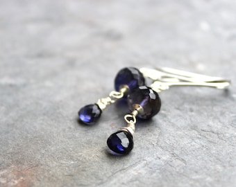 Silver Iolite Earrings Faceted Blue Gemstone Earrings, Sterling Silver Dangles